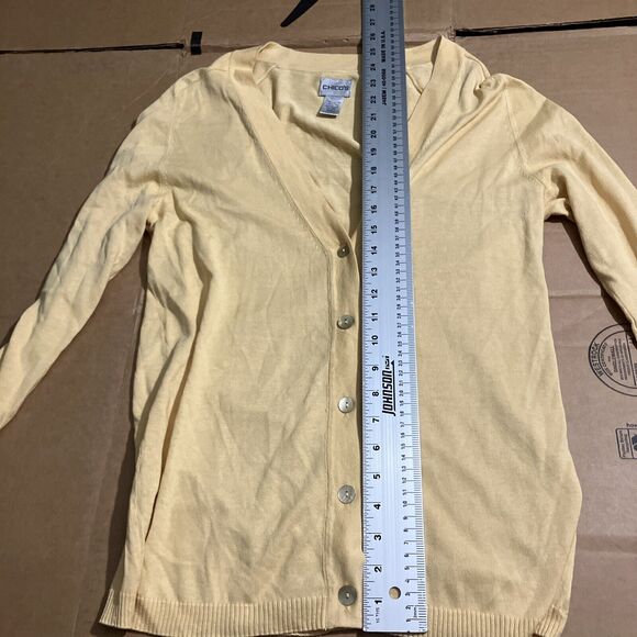 Chicos Yellow Cardigan Sweater, Women's Size 1 Ribbed V Neck, Button Up, Spring - Picture 5 of 12